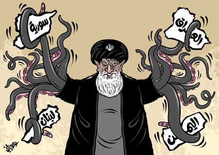 صحيفة سعودية تنشر رسما كاريكاتوريا ساخرا من التدخل الايراني باليمن